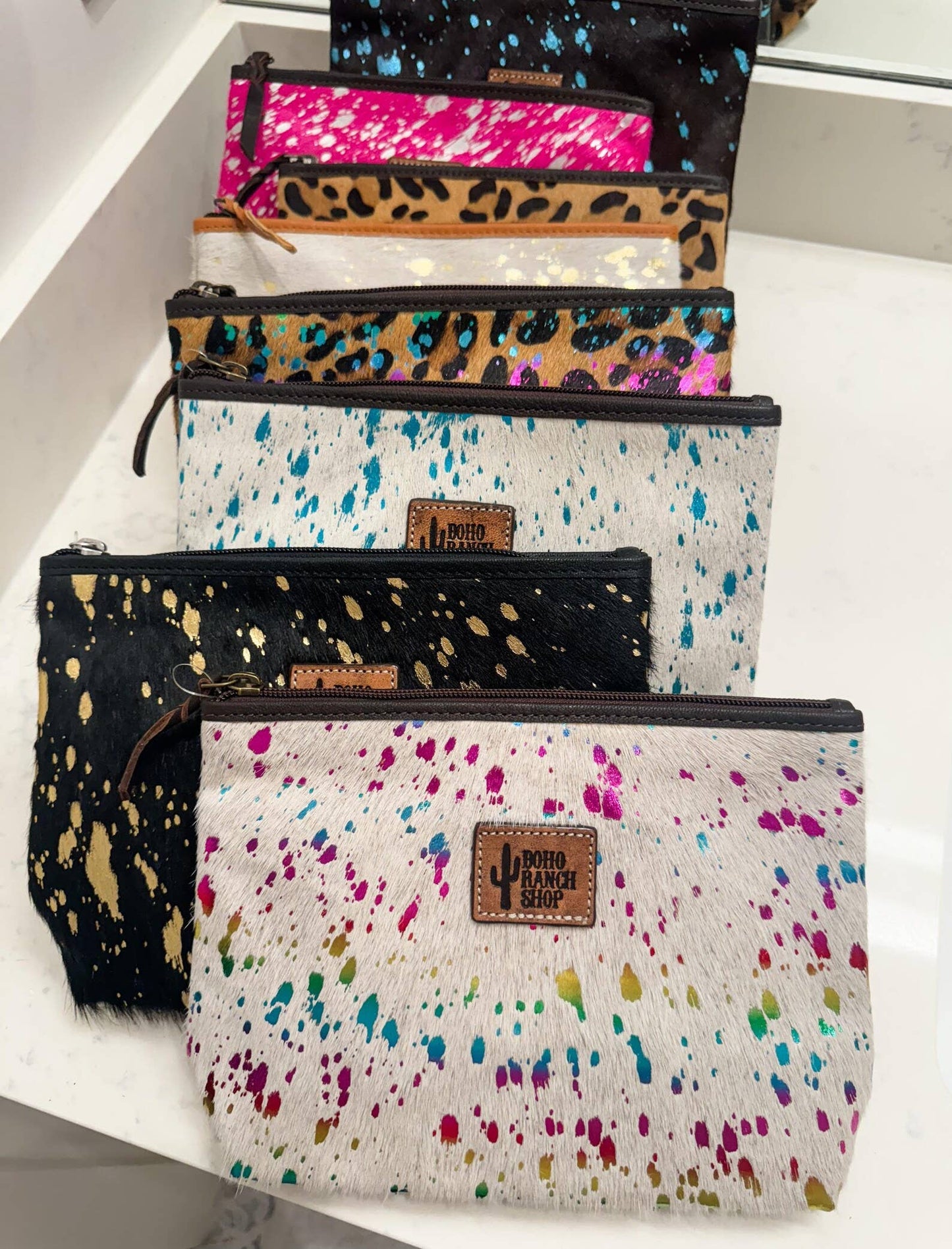 NEON LEAPORD PRINT COWHIDE MAKEUP BAG