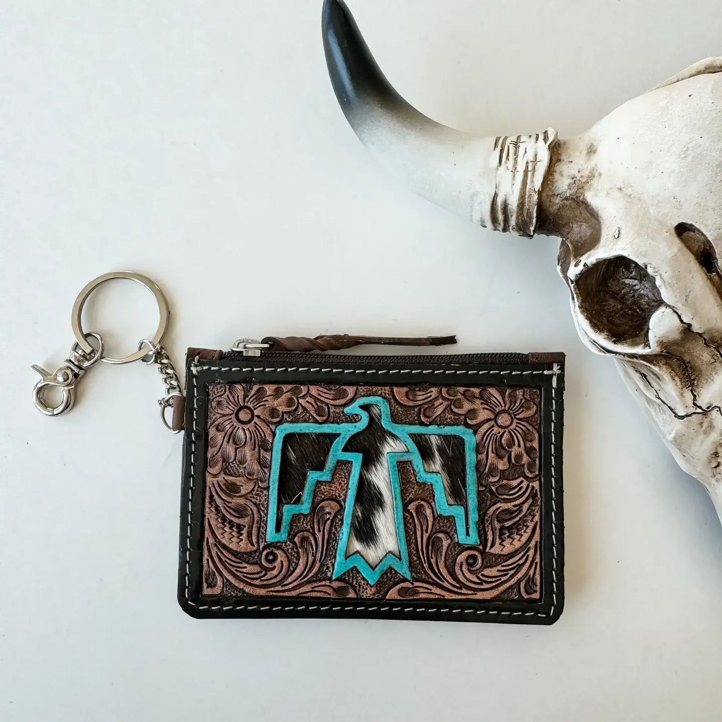 THUNDERBIRD COWHIDE LEATHER KEYCHAIN