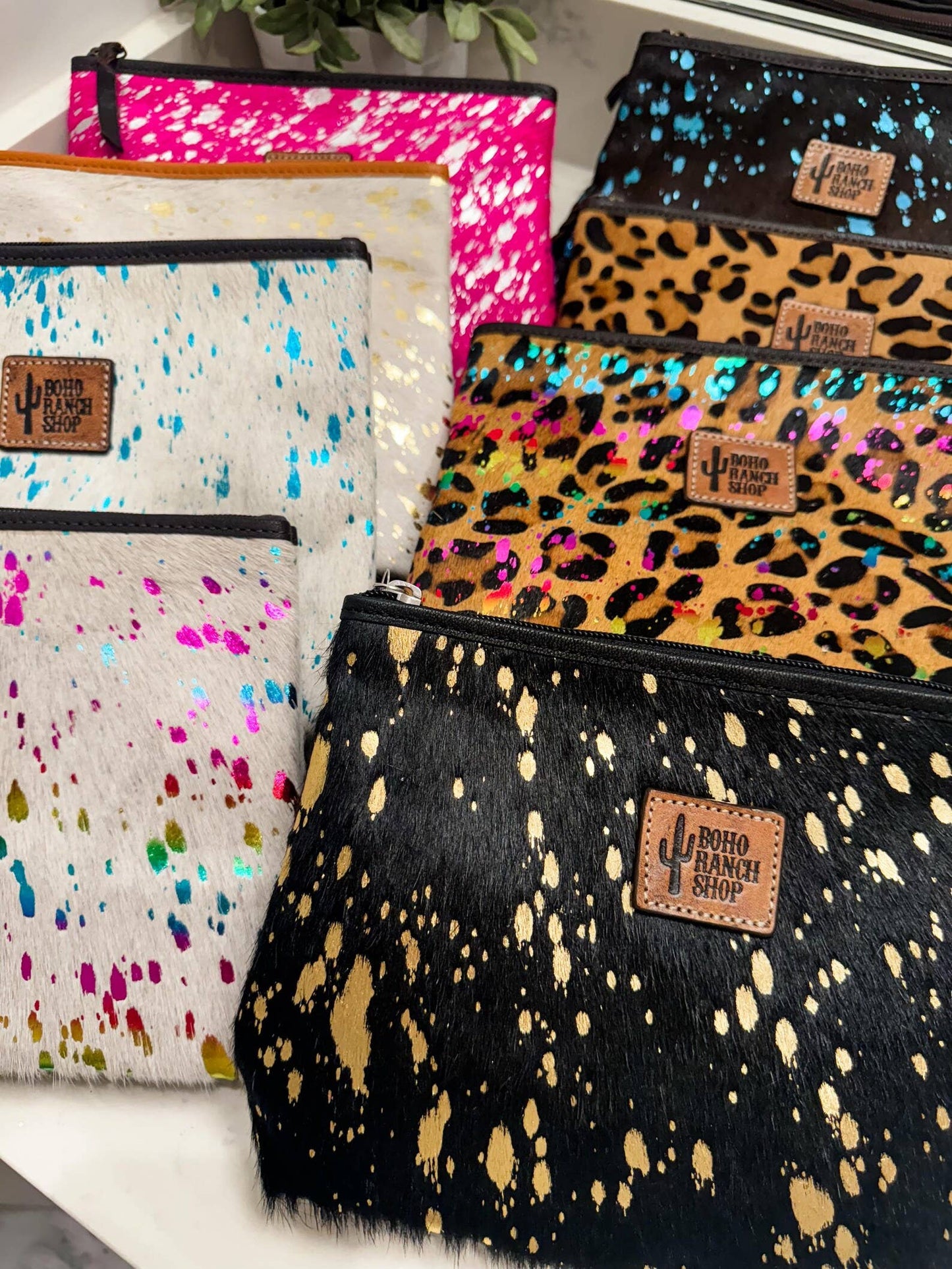 NEON LEAPORD PRINT COWHIDE MAKEUP BAG