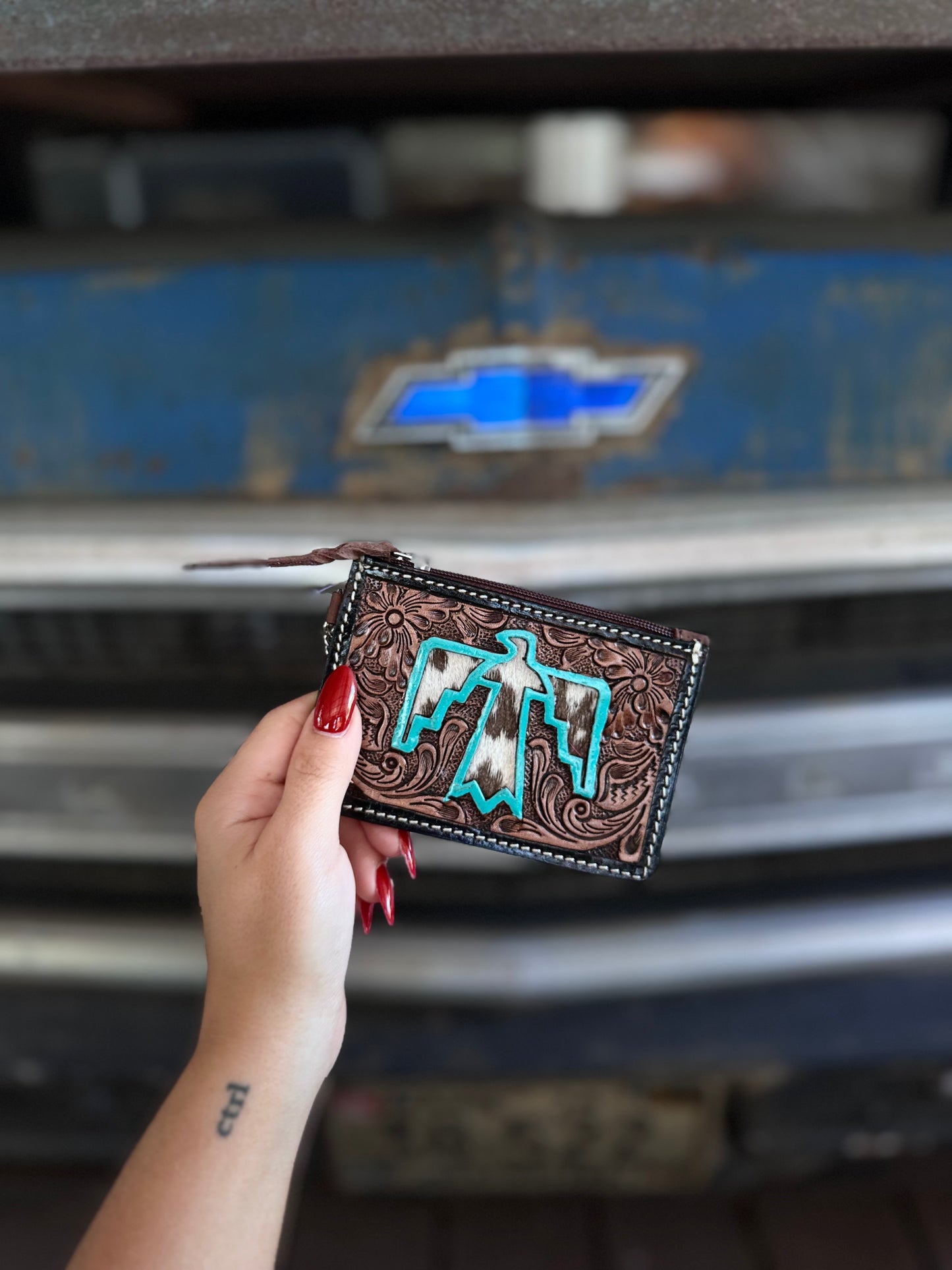 THUNDERBIRD COWHIDE LEATHER KEYCHAIN