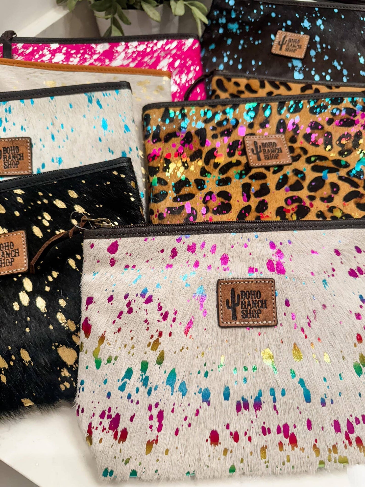 NEON LEAPORD PRINT COWHIDE MAKEUP BAG