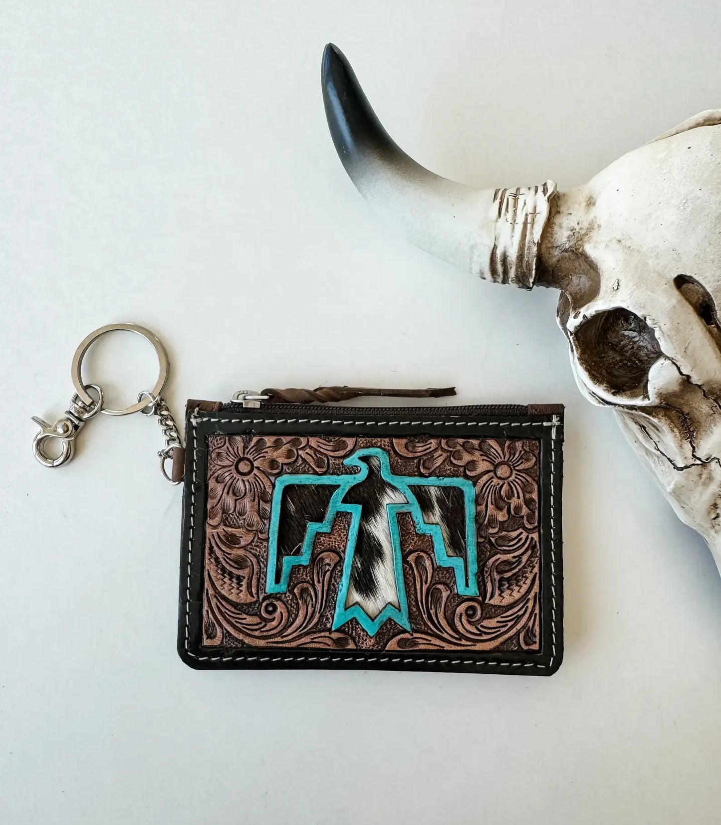 THUNDERBIRD COWHIDE LEATHER KEYCHAIN