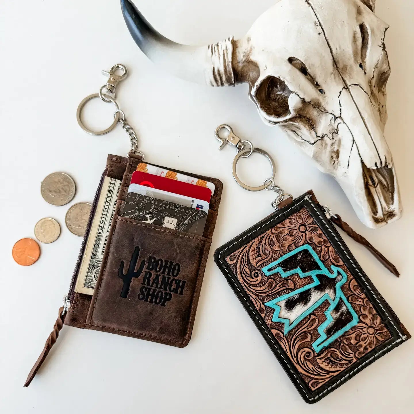 THUNDERBIRD COWHIDE LEATHER KEYCHAIN