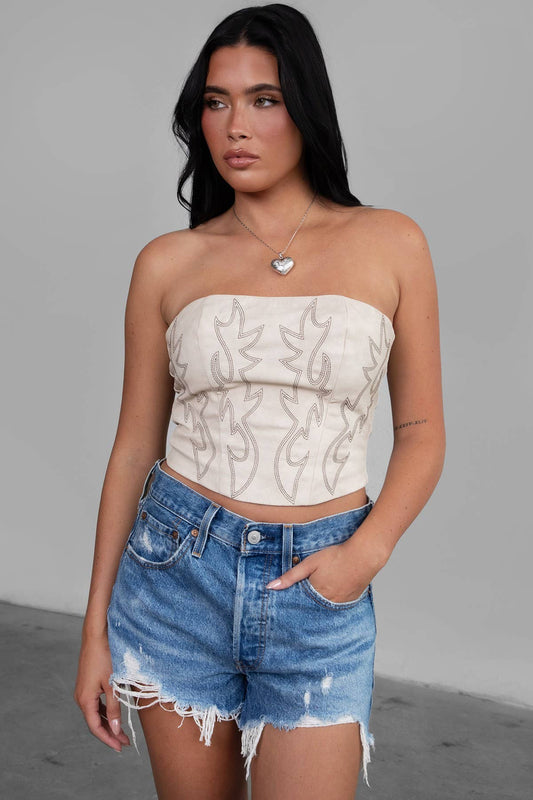 BLAZIN’ TRAILS SUEDE CORSET TOP