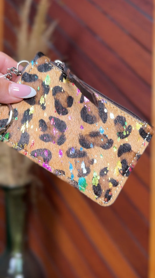 LEAPORD & RAINBOW COWHIDE KEYCHAIN WALLET