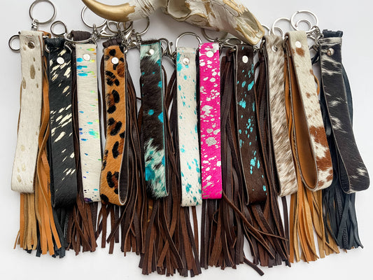 COWHIDE LEATHER FRINGE KEYCHAIN