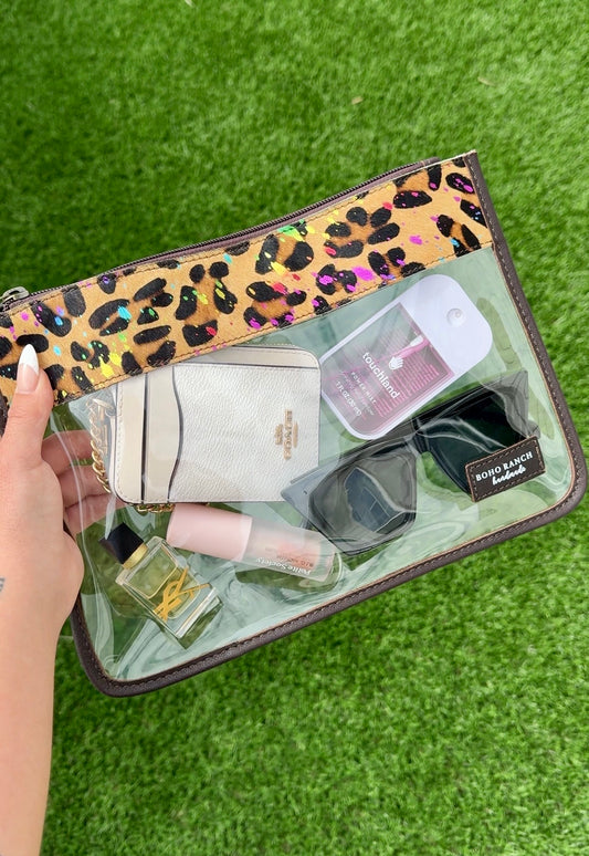 LEOPARD + RAINBOW CLEAR COWHIDE CARRY ALL