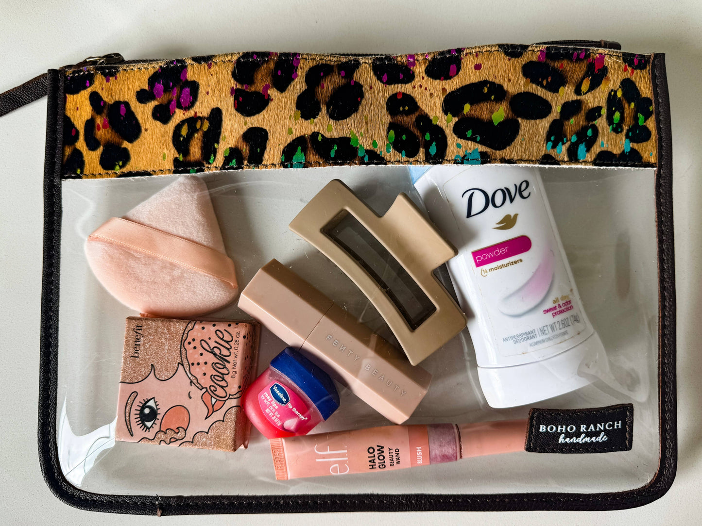 LEOPARD + RAINBOW CLEAR COWHIDE CARRY ALL